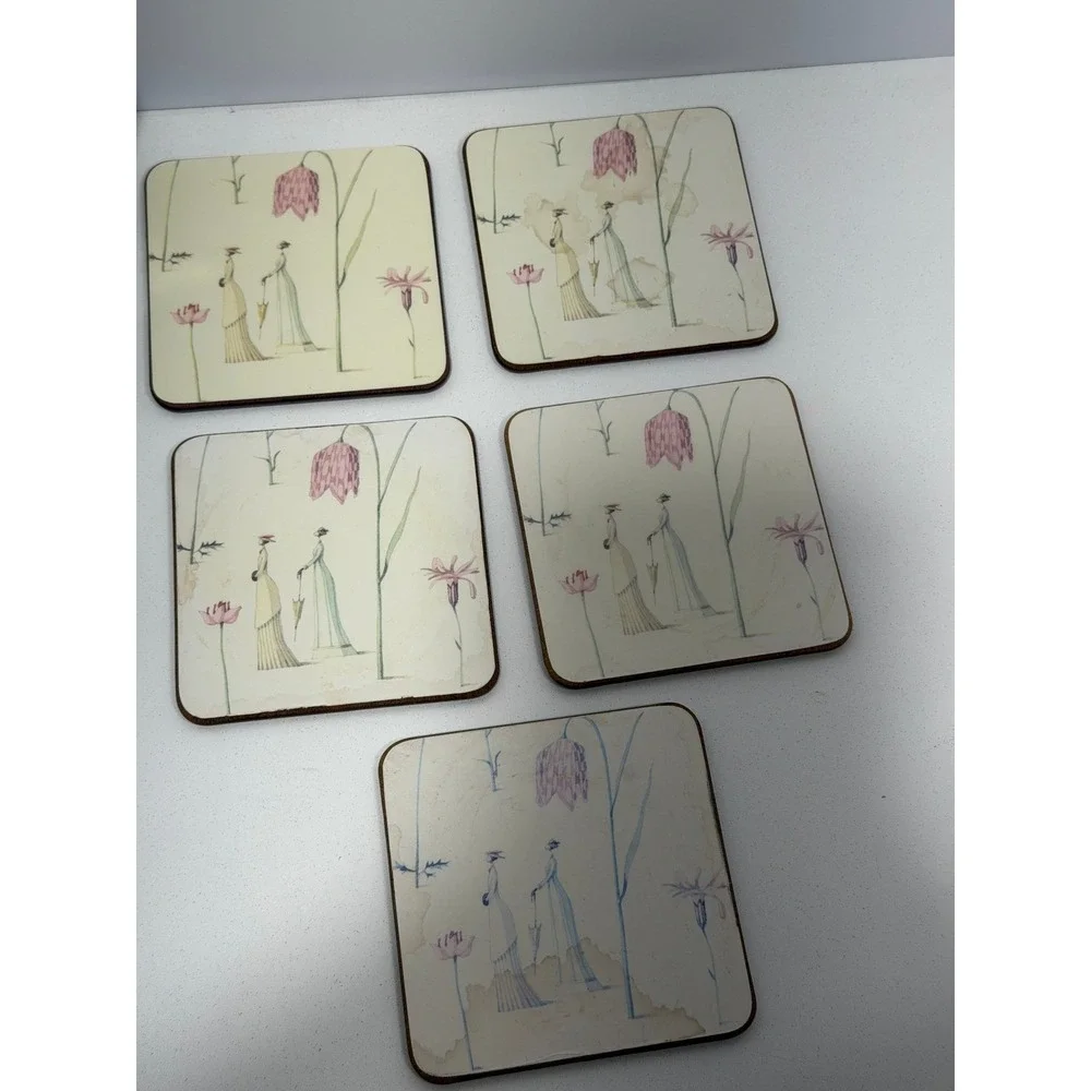 Portmeirion Up the Garden Path Square Coasters Cork Backed Deluxe Range Set of 5